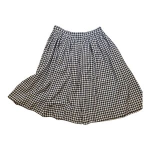 Vintage High Waist Plaid Check Skirt Waist 16 Black White Wool Linen Academia